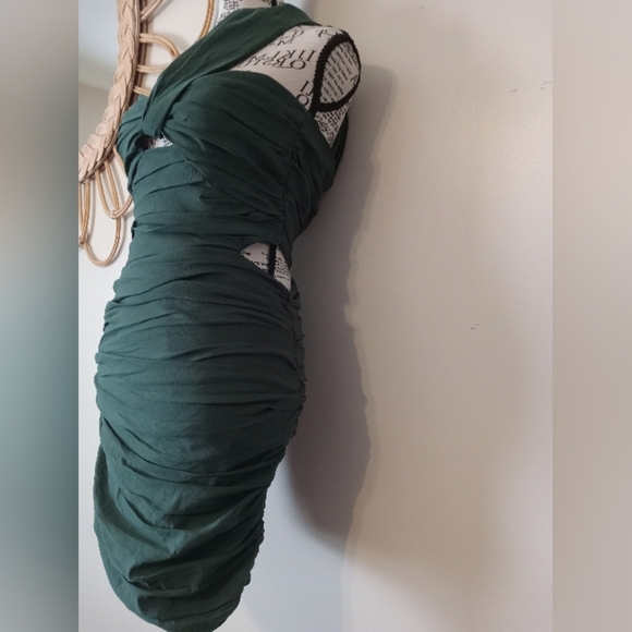 ZARA ASYMMETRICAL LINEN BLEND RUCHED MINI DRESS SIZE S - Picture 7 of 12